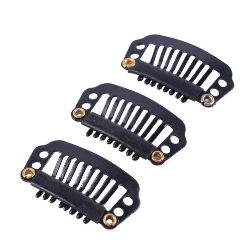 Miniatura 3 de YANTAISIYU 24 unids/1.102 in 8 dientes Metal peluca clips con goma Snap Clips para peluca Hairpiece Hair Extension Accesorios (negro)