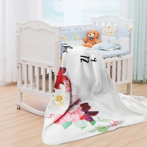 Miniatura 5 de Manta de hito mensual para bebé niña, manta floral para el mes del recién nacido, regalo personalizado para ducha, forro polar de felpa suave