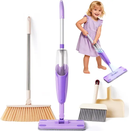 Miniatura 13 de Juego de juguetes de limpieza para niños, mini trapeador de aerosol rosa, juguetes Montessori, herramienta de limpieza para niños pequeños