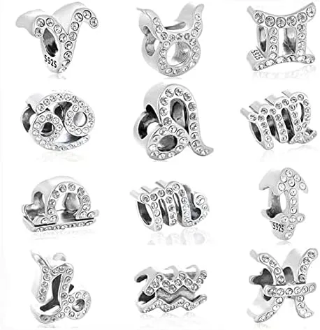 Miniatura 3 de Abalorio de plata de ley 925 con 12 signos del zodiaco compatible con pulseras y collares Pandora y más