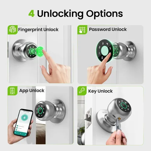 Miniatura 2 de GHome Smart - Cerradura de puerta de huellas dactilares, perilla inteligente de puerta de 4 en 1 con teclado, control de aplicación, bloqueo