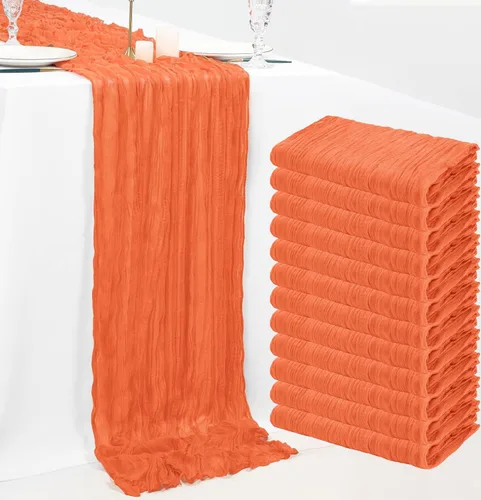 Miniatura 11 de Paquete de 12 caminos de mesa de estopilla, 35x120 pulgadas, caminos de mesa terracota, rústicos, naranja quemado, tela de queso, bóheme, gasa