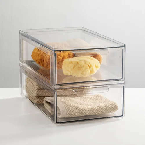 mDesign Lumiere Collection - Organizador apilable de plástico con cajón extraíble para gabinete, tocador, estante, armario, armario u organización