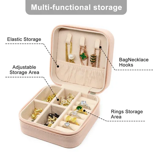 Miniatura 4 de Joyero pequeño estuche de joyería portátil de viaje para anillo dije aretes collar organizador de pulseras cajas de almacenamiento 1 unidad rosa