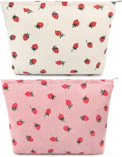Miniatura 54 de SOIDRAM 2 Piezas de Bolsa de Maquillaje a Rayas Grande, Bolsa de Cosméticos de Cordura de Gran Capacidad, Bolsa de Lona Mixta de Artículos de Rayas