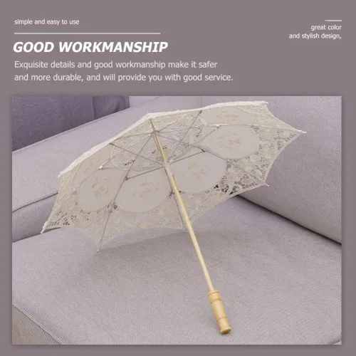 Miniatura 5 de Toddmomy Sombrilla de encaje, paraguas decorativo de boda, sombrilla de encaje para novia, adorno para decoración de fotos, disfraz de dama (blanco)