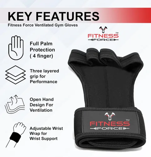 Miniatura 4 de FITNESS FORCE Ventilated Weightlifting Gloves Workout Gloves for Men & Women with Built-in Wrist Wraps Fingerless Gym Gloves for Men Perfect for
