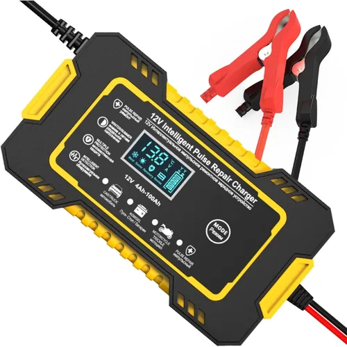 Cargador de batería de coche de 12 V 6 A, cargador inteligente de batería para mantenimiento de batería de 12 voltios automotriz con compensación de