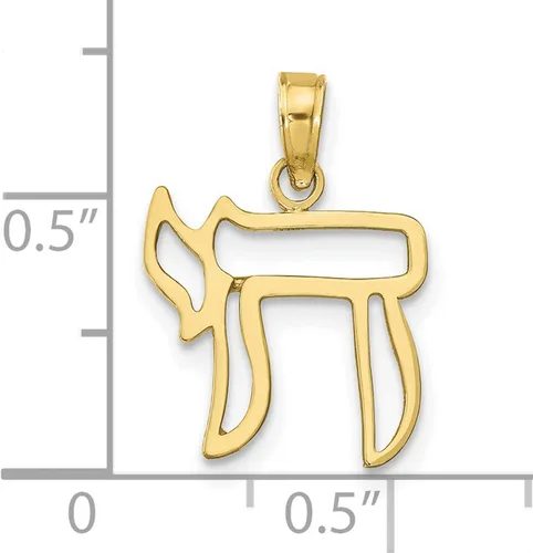 Miniatura 3 de Colgante de oro amarillo de 10 quilates con símbolo de larga vida de Chai, 0.551in x 0.512in
