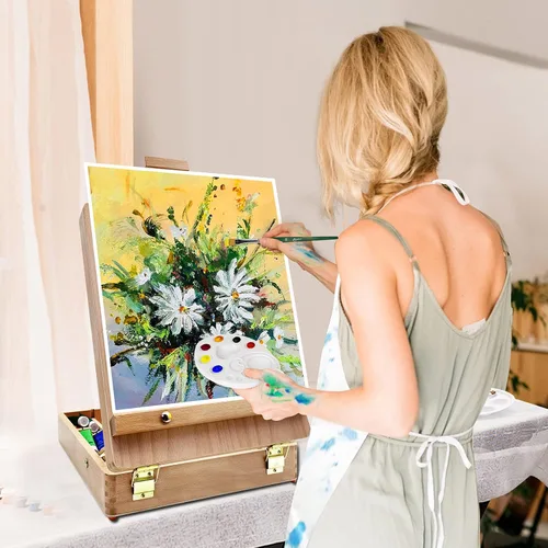 Miniatura 5 de MIRTUSO Art Supplies - Juego de 27 piezas de arte con caballete de mesa, caballete de mesa A3, tablero de dibujo y boceto para artistas