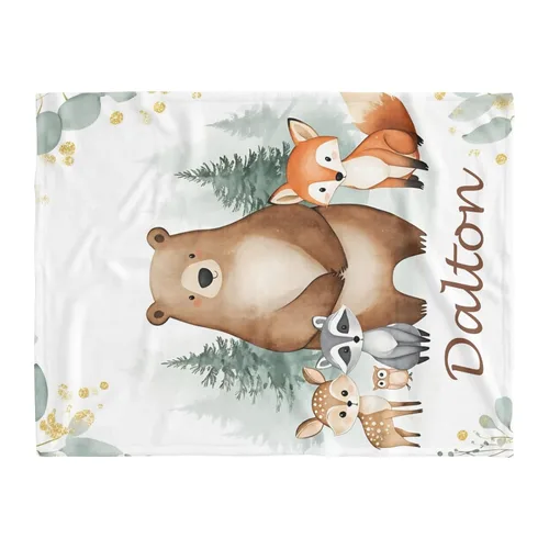 Miniatura 2 de Manta personalizada de vellón para niños con nombre, manta de bebé personalizada con animales del bosque, para cama, regalo de cumpleaños, baby