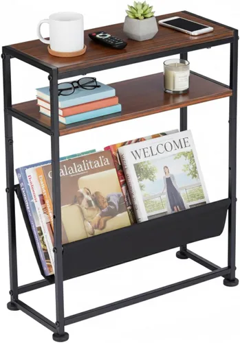Miniatura 9 de Mesa auxiliar estrecha para espacios pequeños, mesa auxiliar delgada con soporte para revistas, diseño 2 en 1, mesa de centro estrecha para sala