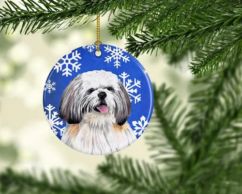 Miniatura 2 de Caroline's Treasures Shih Tzu - Adorno de cerámica para colgar en el árbol de Navidad, para el hogar, Navidad, fiestas, regalo, 3 pulgadas