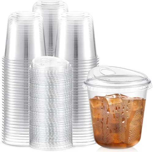 Miniatura 18 de Baderke 100 Vasos de Plástico con Tapas para Sorber Fondo Redondo Vasos de Café de Plástico Desechables con Tapas Tazas de Cristal Transparentes sin