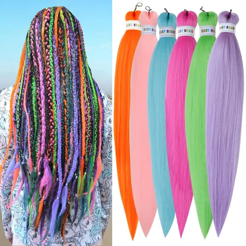 Cabello trenzado colorido preestirado, trenzas de color de 26 pulgadas, extensiones de cabello preestirado, extensiones de cabello multicolor 6