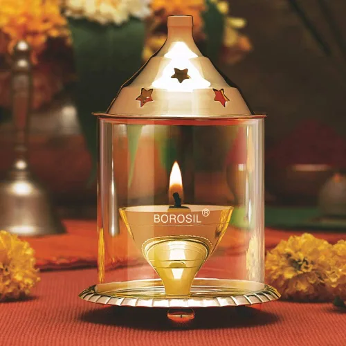 Borosil Latón Akhand Puja Diya en tamaño grande: la lámpara de latón hecha a mano de la tradición india se puede utilizar en mandir, dormitorio y