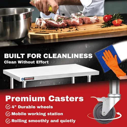 Miniatura 5 de DuraSteel Carrito de acero inoxidable NSF de 30 x 72 pulgadas, mesa de preparación de alimentos resistente con estante inferior, isla de cocina