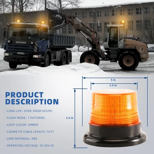 Miniatura 7 de Luces de baliza estroboscópicas ámbar con base magnética, barra de luz mini de emergencia de flash de seguridad de 12-24V para camiones, vehículos
