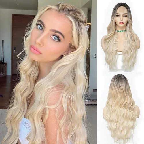 Miniatura 27 de NAYOO Peluca negra ondulada de 26 pulgadas de largo para mujer, peluca sintética de aspecto natural, fibra resistente al calor, suave y ligera, Negro
