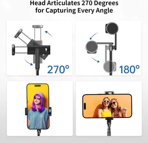 Miniatura 3 de ATUMTEK Palo de Selfie Trípode, trípode extensible 3 en 1 de aluminio para teléfono con control remoto Bluetooth desmontable, compatible con iPhone