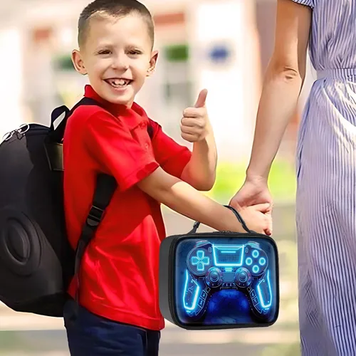 Miniatura 7 de Lonchera de cuero para niños, lonchera de cuero para niños, regalos para jugadores, lonchera aislada para videojuegos, lonchera portátil