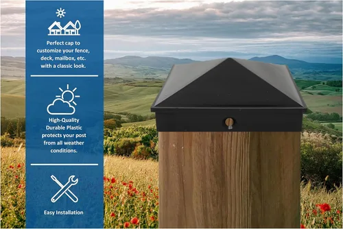 Miniatura 6 de Tapón para poste de valla de vinilo de plástico con agujero preperforado, color blanco o negro, múltiples cantidades para postes nominales de 6 x 6