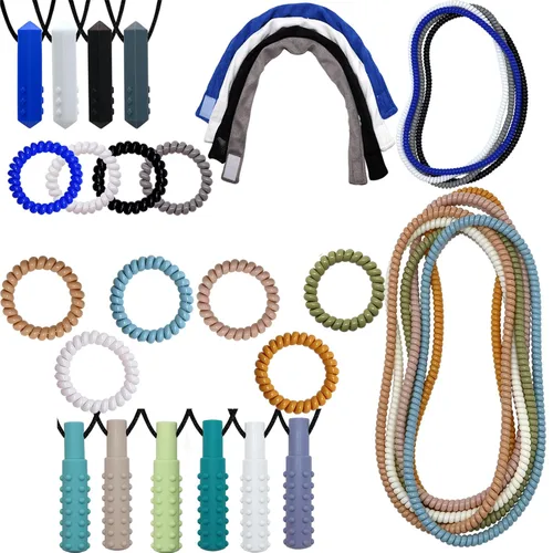 Paquete de 16 pulseras elásticas y 18 collares masticables