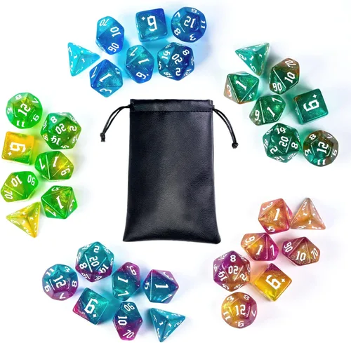 Miniatura 2 de 5 juegos de dados DND, juego de dados poliédricos (35 piezas) con bolsa de troquel de cuero, juego de troqueles D&D para juegos de mesa RPG