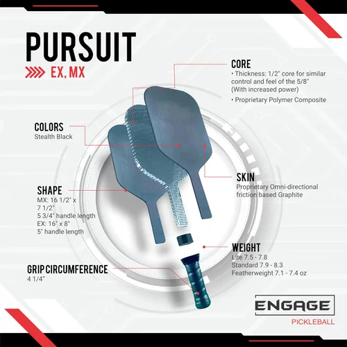 Miniatura 3 de Engage Pursuit EX - Paleta de pickleball de grafito - Textura rugosa para un giro duradero - Núcleo sensible para control y tacto - Agarre estándar