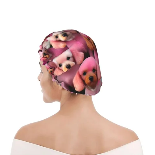 Miniatura 8 de Gorro de ducha reutilizable con estampado de cerdo rosa para mujer, doble capa impermeable, gorro de baño de secado rápido