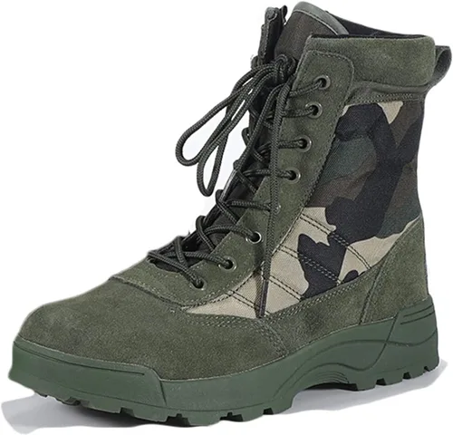 Miniatura 2 de HARGLESMAN Botas de trabajo tácticas militares para hombre, botas de combate de motocicleta con cremallera lateral
