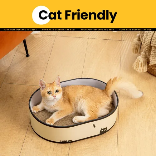 Miniatura 6 de Conlun Caja rascador para gatos con 4 tablas de rascar para gatos, almohadilla reversible para arañazos para gatos, cartón corrugado resistente
