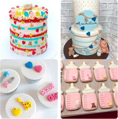 Miniatura 3 de Moldes de silicona para baby shower, pies de bebé, botella de mano, botón de ropa, fondant para decoración de pasteles, decoración de cupcakes