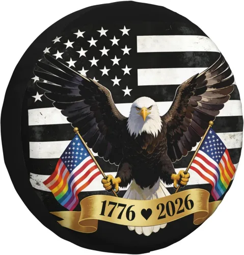 1776-2026 Anniversary USA Spare Tire Cover Waterproof Patriotic Eagle UV Sun Tyre Cover Fit for Trailer, RV, SUV and Many Vehicle 14 inch Wheel