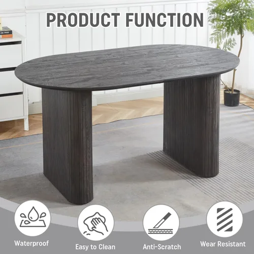 Miniatura 5 de Juego de mesa de comedor ovalada extensible de 59 a 90 pulgadas con 4 sillas de comedor con respaldo en T para 4 personas, moderna mesa de comedor