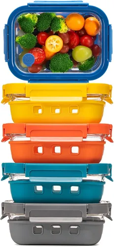 Miniatura 13 de GENICOOK Recipientes de vidrio para preparación de comidas, paquete de 5, tapas herméticas a prueba de fugas de 4.4 tazas, recipientes de vidrio