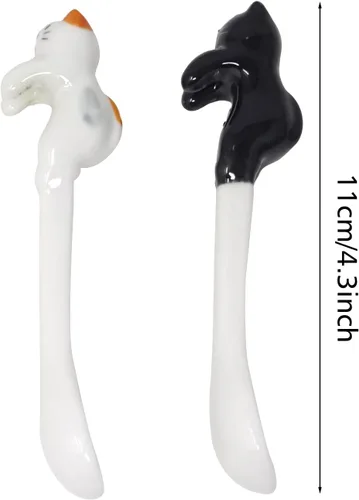 Miniatura 2 de Honbay 2 cucharas de cerámica para gatos, para colgar té y café, color negro