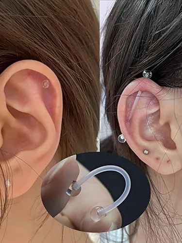 Miniatura 4 de AVYRING Juego de joyas transparentes para piercing de tabique, retenedores de nariz, labio, lengua, oreja, anillos de nariz transparentes