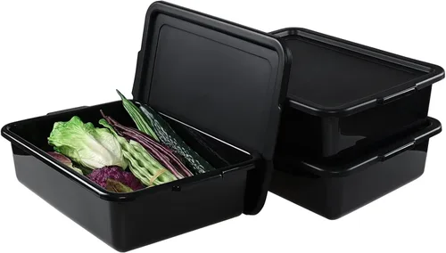 Miniatura 2 de Taysisiter - Tina de plástico para autobús comercial de 13 L con tapa, contenedor de autobús para restaurante, color negro, paquete de 3