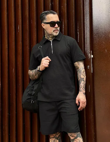 Miniatura 4 de Babioboa Conjunto de camisa polo de manga corta y pantalones cortos para hombre, conjunto de verano de dos piezas con 3 bolsillos con cremallera