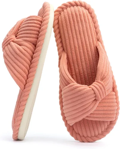 Miniatura 14 de Chantomoo Pantuflas para mujer, de espuma viscoelástica, para el hogar, dormitorio, baño, spa, puntera abierta, con lazo de pana, acogedoras