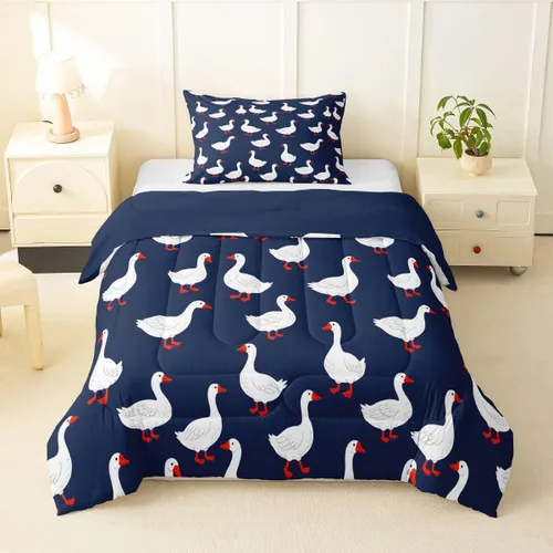 Miniatura 54 de Erosebridal Juego de ropa de cama a cuadros azul para niños, juego de cama individual con diseño de patos amarillos de dibujos animados, juego