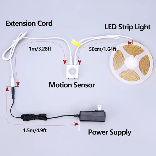 Miniatura 7 de GOMING Tira de luz LED COB con sensor de movimiento 5M (16.4 pies) Blanco frío 6000K 3 modos de iluminación 3 modos de temporización de apagado 3