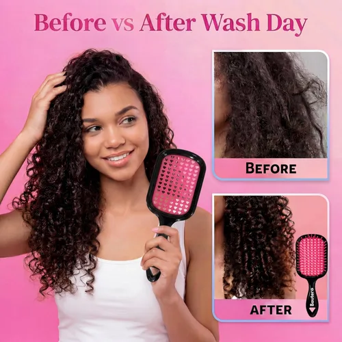 Miniatura 5 de Bautero Cepillo desenredante para cabello grueso y rizado, desenredante sin dolor para cabello natural enrollado 4C, reduce la rotura y el Sakura