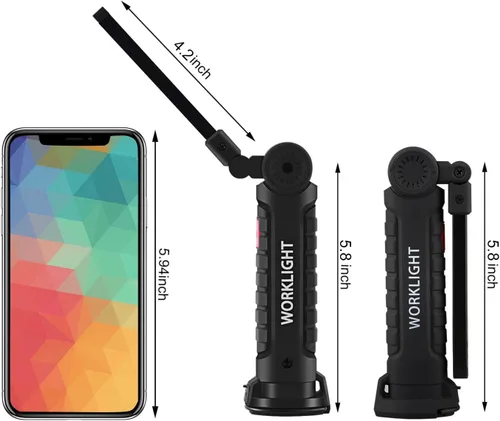 Miniatura 3 de LHOTSE Luz de trabajo LED, herramienta de regalo del día del padre, linterna recargable con base magnética y gancho, rotación de 360°, 5 modos, luz