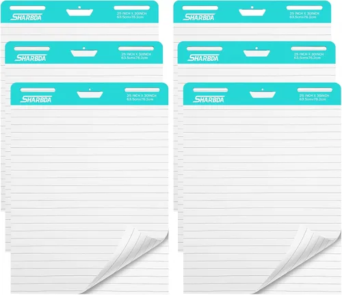Lined Sticky Easel Pad,Lined Chart Paper 25"x30", Sticky Easel Pad with 6 Packs, 180 Sheets, Upgraded Big Anchor Flip Chart Paper with Super Sticky