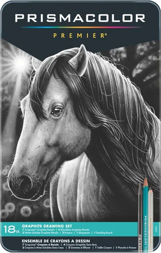 Prismacolor Premier - Lápices de dibujo de grafito con borradores y sacapuntas, para colorear para adultos, juego de 18 piezas