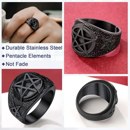 Miniatura 3 de FaithHeart Anillo de cabra baphomet de joyería satánica, sigilo de Lucifer, símbolo de Satanás, para hombres y mujeres, tamaño 7891011121314