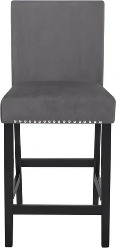 Miniatura 4 de New Classic Furniture Celeste - Juego de 2 sillas de comedor tapizadas en terciopelo gris, altura de mostrador, silla de pub, para encimera
