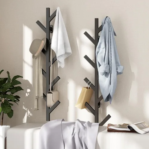 Miniatura 5 de Vlush Perchero de metal montado en la pared con 9 ganchos, moderno minimalista y vertical para colgar ropa, sombreros, bolsas colgantes y bufandas
